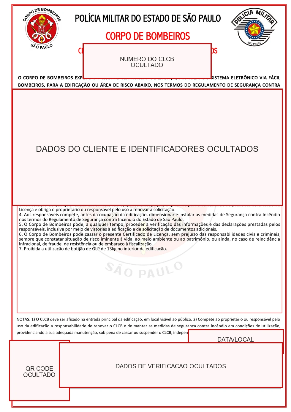 Exemplo real de CLCB emitido com dados do cliente e identificadores ocultados